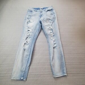 Rue21 Plus Size Light Wash Distressed Ripped Skinny Jeans Elastic Waist Blue